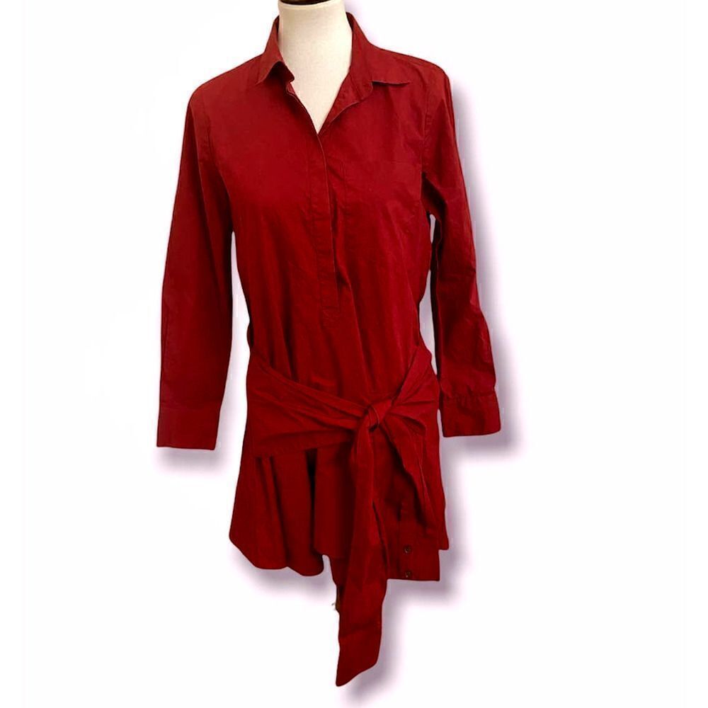 Derek Lam 10 Crosby Burgundy Tie Waist Shirt Dress